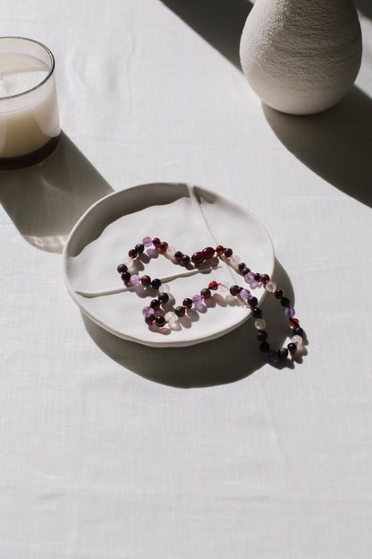 Vera necklace. Cherry amber, amethyst and rose quartz.