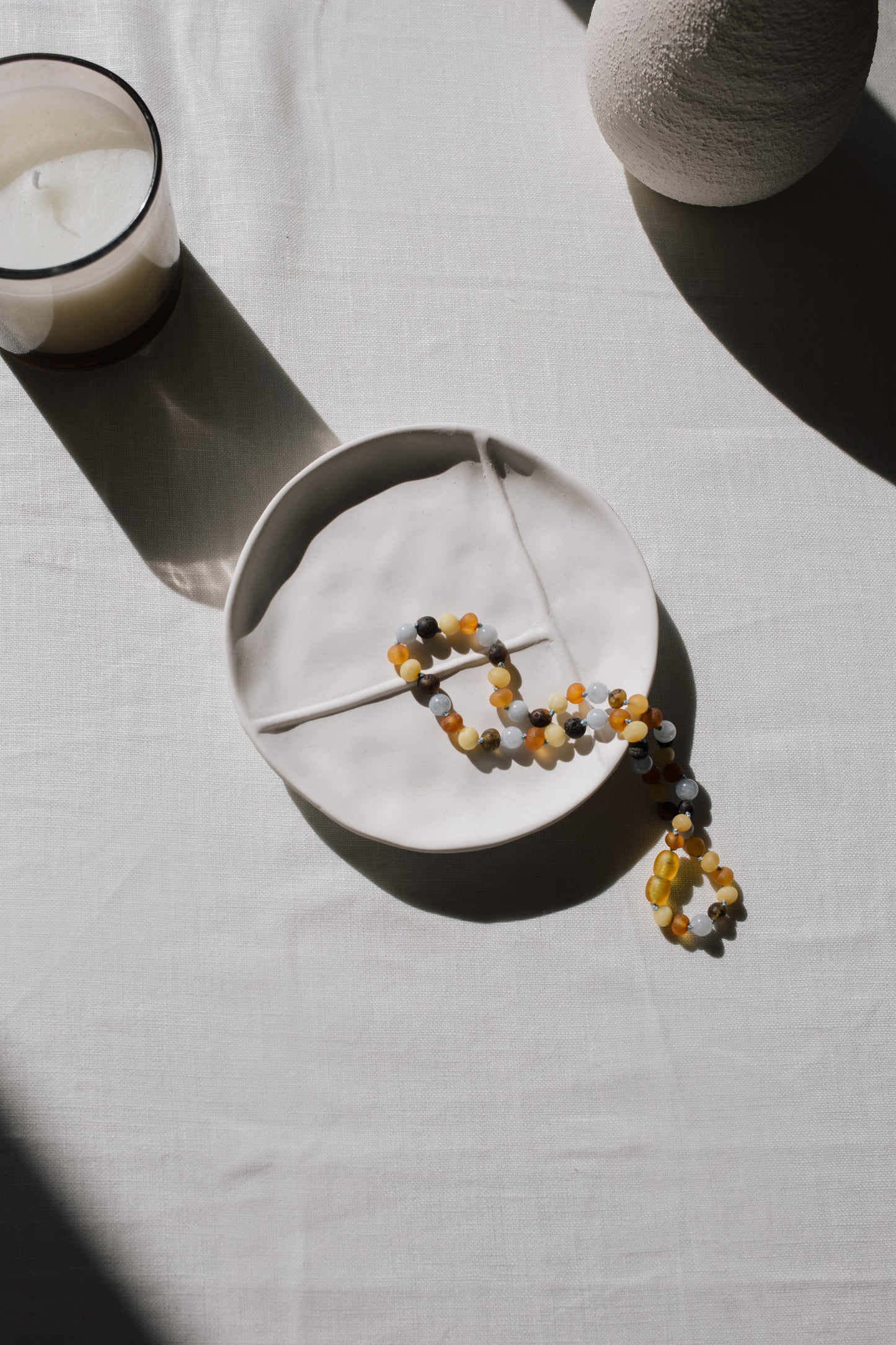 Elizabeth necklace. Combined amber and aquamarine.