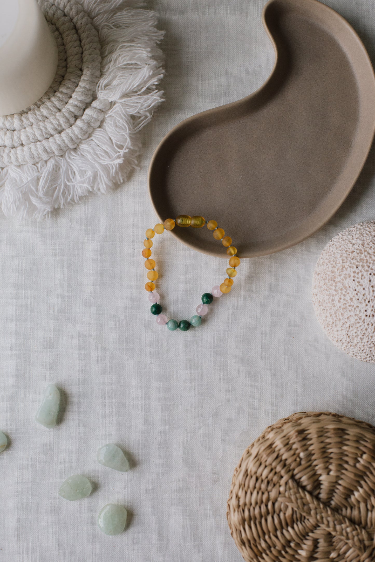 Ernestine bracelet. Amber, jade, amazonite and rose quartz.